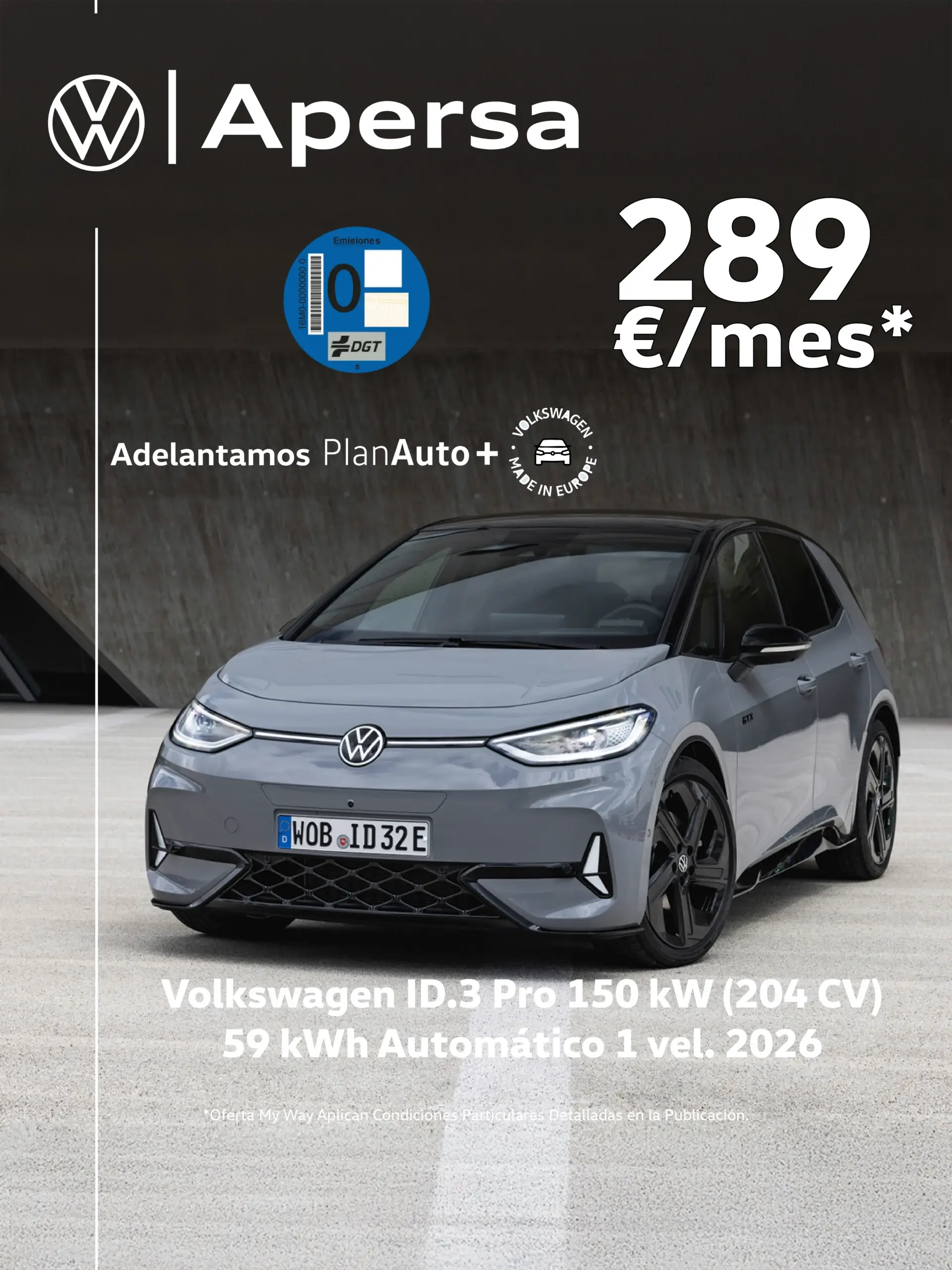 Frontal del Volkswagen ID.3 SUV eléctrico Volkswagen en concesionario Apersa imagen vertical